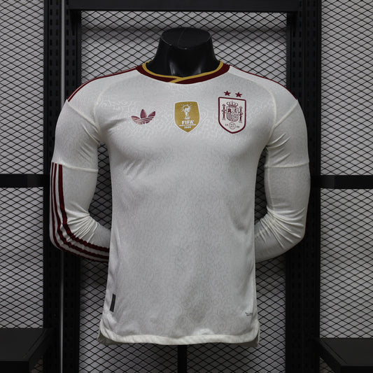 Selección Española de Fútbol – Segunda equipación / Visitante de manga larga con parche de Campeones del Mundo (Temporada 2024/2025) 🇪🇸⭐⚽